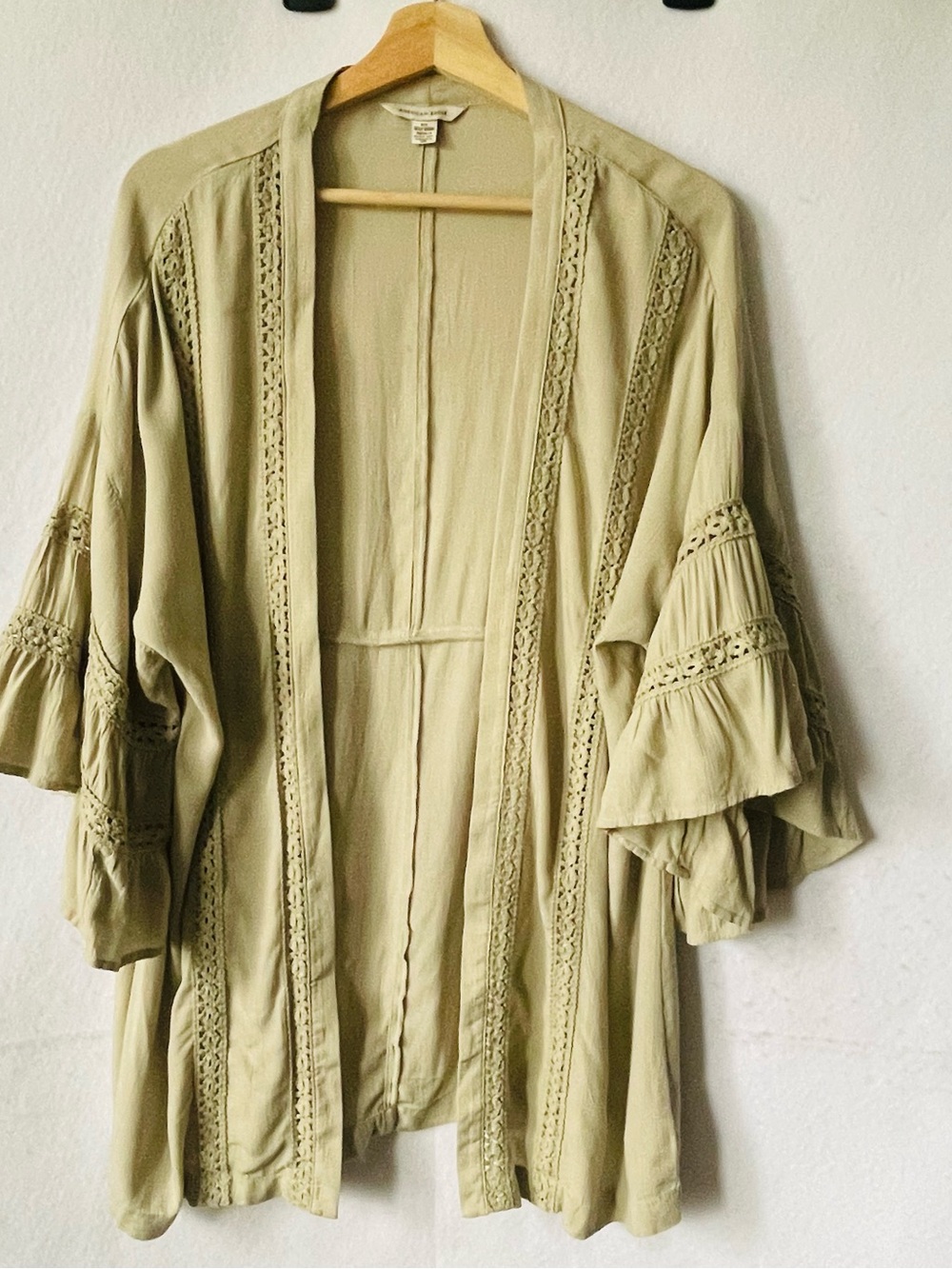 American Eagle Outfitters Light Olive Green Open Front Kimono